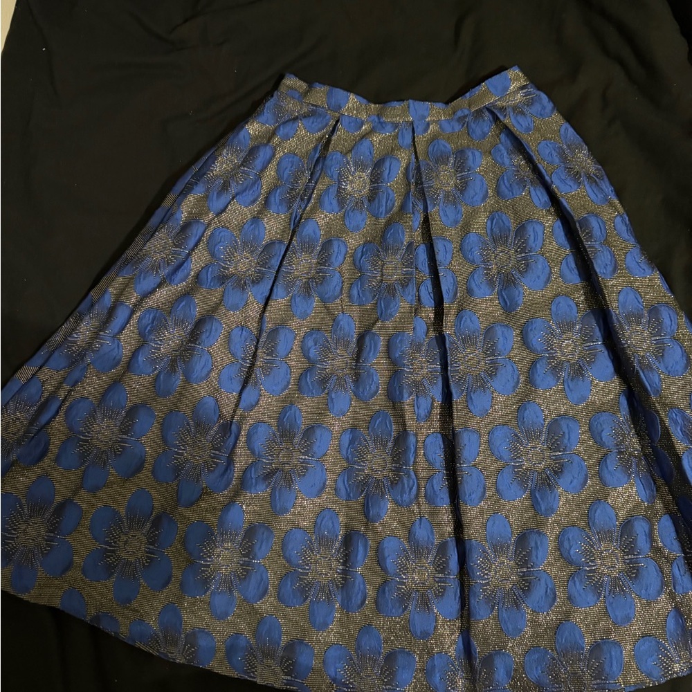 Blue Floral Jacquard Circle Skirt